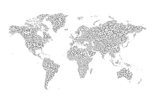Low poly World Map on grey and white tones