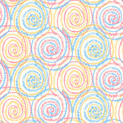 Bright light colors seamless pattern with hand drawn round spangle swirl wire spirals. Abstract tender texture with round elements for background, textile, wrapping paper, cover, surface, wallpaper