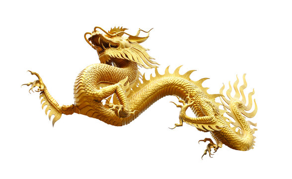 Chinese golden dragon isolated on white with clipping path