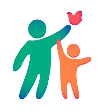 Happy family icon multicolored in simple figures. Dad and Son stand together. Vector can be used as logotype