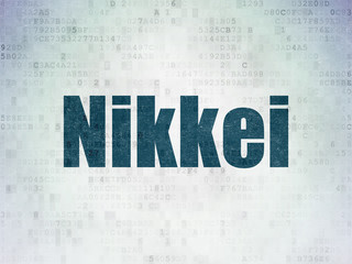 Stock market indexes concept: Painted blue word Nikkei on Digital Data Paper background