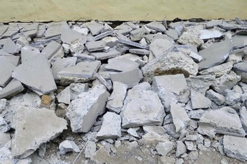 Scrap concrete, rubbish stones,  Heap of concrete and brick rubble debris in construction area....