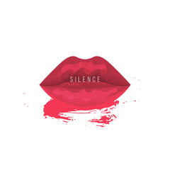 Silence vector poster with woman lips. Minimal design poster