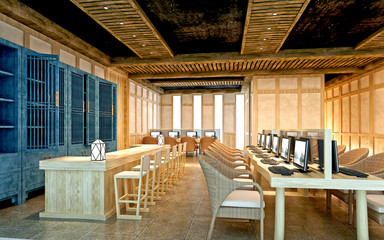 3d render of library interior view