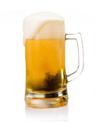 Mug of beer with froth foam on glass isolated on white background food and drink object design