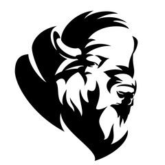 bison bull vector portrait - black and white buffalo head design © Cattallina