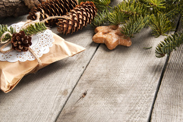 Christmas gift box on wooden background