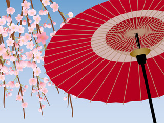 Fototapeta premium 桜と和傘の背景素材