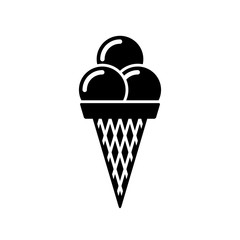 Ice cream cone icon. Black, minimalist icon isolated on white background. Ice cream simple silhouette. Web site page and mobile app design vector element.