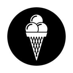Ice cream cone circle icon. Black, round, minimalist icon isolated on white background. Ice cream simple silhouette. Web site page and mobile app design vector element.