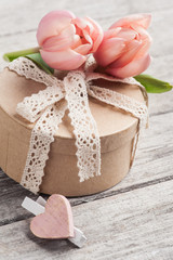 Pink tulip flowers and craft gift
