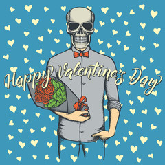 Vector skull with flowers celebrating Valentines Day