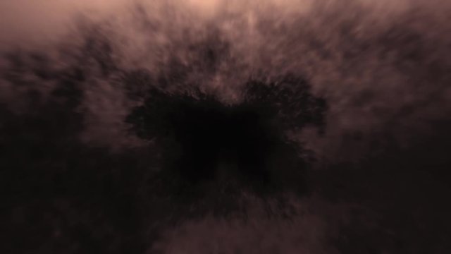 Flying through a field of animated smog pollution clouds very fast