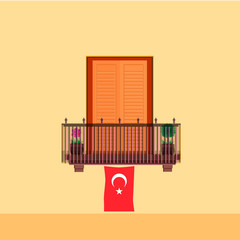 Window with Turkish flag for public holidays and national days poster vector illustration 