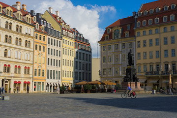 Fototapeta na wymiar View on the Neumarkt Dresden with a cyclist
