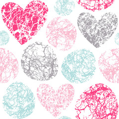 Hearts and ovals with marble effect. Seamless vector pattern.