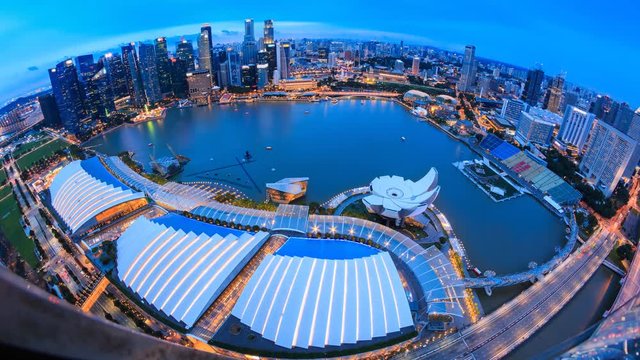 Aerial Day To Night Cityscape Of Singapore 4K Time Lapse 