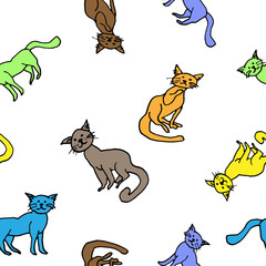 Cats, vector seamless pattern.