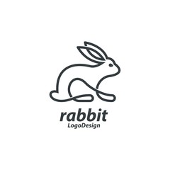 Line Art Bunny Logo, Single Line Art Rabbit Logo, Line Art Animal Design Logo Vector