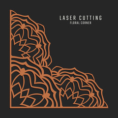Laser cutting corner. Tapestry panel. Jigsaw die cut ornament. Lacy cutout silhouette stencil. Fretwork floral pattern. Vector template for paper cutting, metal and woodcut.