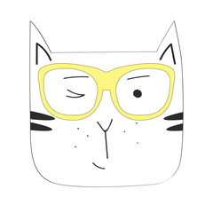 cool print children's T-shirt with cat, vector illustration, hand