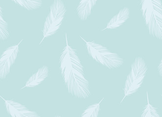 Seamless pattern from outline vector of feathers of fluffy birds