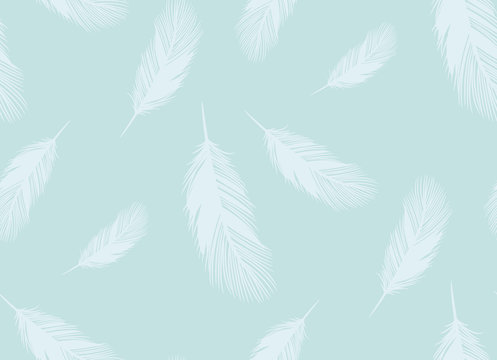 Seamless pattern from outline vector of feathers of fluffy birds