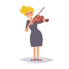 Woman plays the violin. Vector.