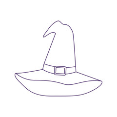 witch hat in purple contour over white background vector illustration