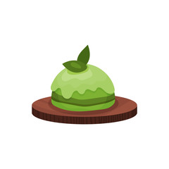 Matcha green tea sweet dessert, element of chinese or japanese tea ceremony cartoon vector Illustration