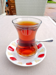 Traditional turkish tea in incebelli glass