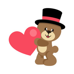 cartoon lovely bear in hat with heart