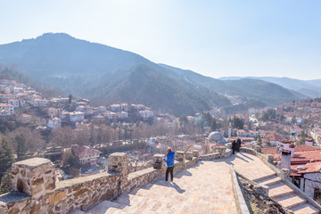 Historical victory tower on hill at top of Goynuk  town in Bolu