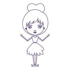 girly fairy without wings and collected hair in purple contour over white background vector illustration