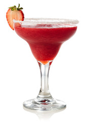 Strawberry margarita cocktail isolated on white