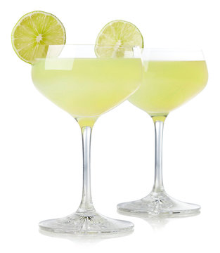 Two Glasses Of Classic Lime Daiquiri Cocktail