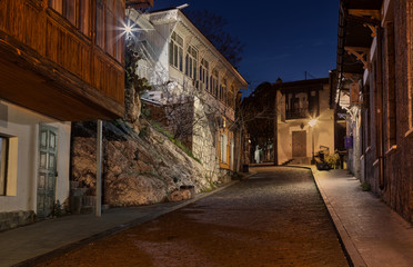 Fototapeta premium Gurzuf's antiquity (Kirova street in Gurzuf, Crimea before dawn)