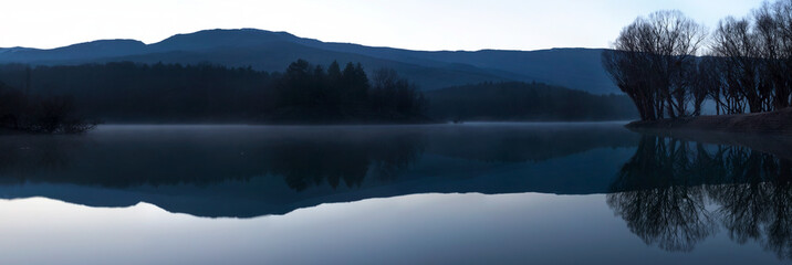 'Fog, lake, mountains, peace