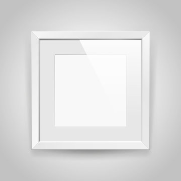 Realistic empty squre white frame with passepartout on gray background, border for your creative project, mock-up sample, picture on the wall, vector design object