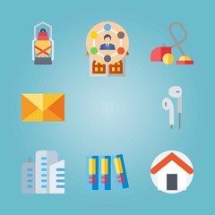 Icon set about Real Assets. with vacuum cleaner, lamp and house
