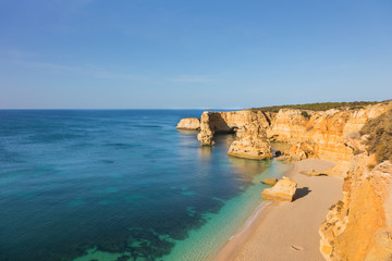 Fototapeta na wymiar Top view of idyllic beach of Marinha, Algarve Portugal