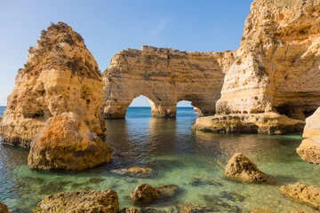 Crédence de cuisine en verre imprimé Plage de Marinha, Algarve, Portugal Grottes naturelles de la plage de Marinha, Algarve Portugal