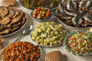 Moroccan meal with a variety of dishes