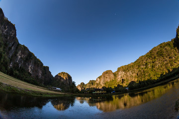 View of Rammang-Rammang, limestone forest in South Sulawesi Indonesia