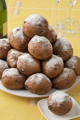 Dish with oliebollen, traditional Dutch pastry for New Year's Eve