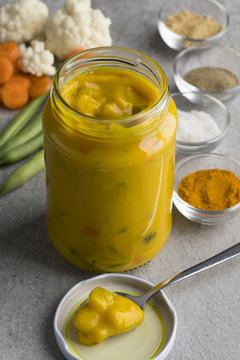 Jar of homemade piccalilli