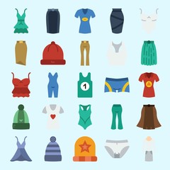 icons set about Women Clothes. with shirt, pijamas, winter hat, dress, tank top and sleeveless