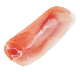 Italian prosciutto crudo or spanish jamon. Raw ham on white background.