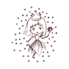 princess fairy with crown and magic wand and stars in brown blurred silhouette vector illustration