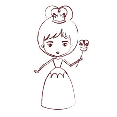 queen with crown and scepter in brown blurred silhouette vector illustration